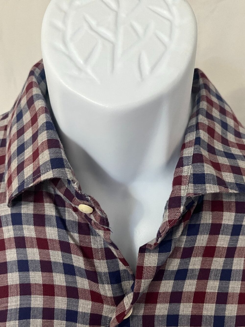 ⛳ Peter Millar Men's Long Sleeve Golf Shirt XL Gray Blue Burgundy Check 👔